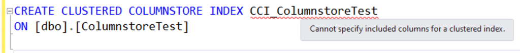 Cannot specify included columns for a clustered index